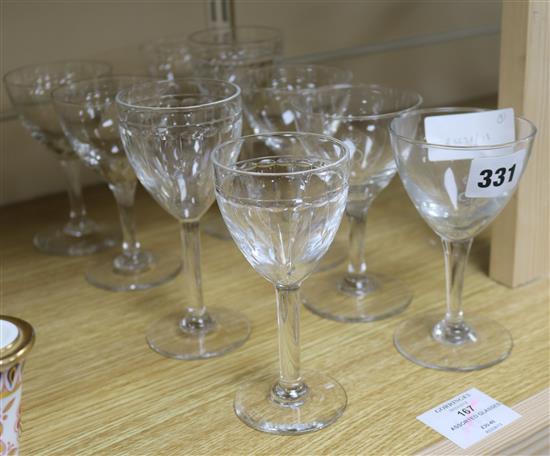 A set of six glasses with R and crown crest and three other glasses